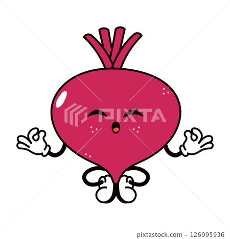 This cartoon Beetroot is meditating in a zen-like pose, conveying peace and tranquility. 126995936