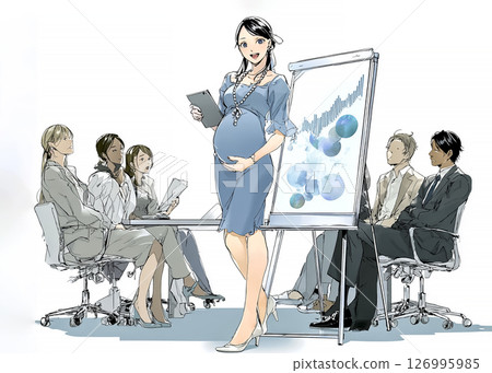 Presentation of illustration material of working pregnant women 126995985