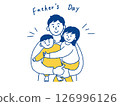 Illustration of a father holding two children 126996126