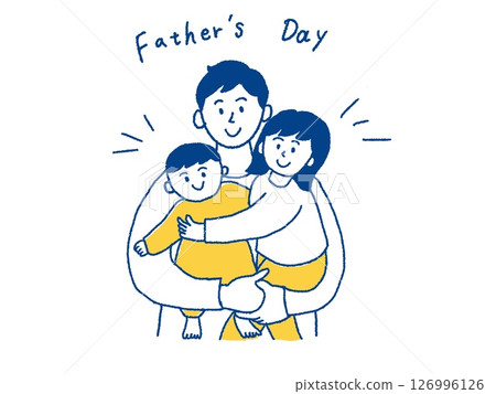 Illustration of a father holding two children 126996126
