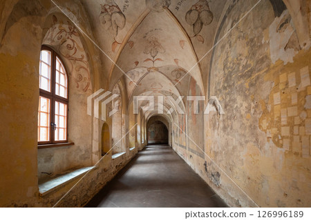 Vilnius: Timeworn Church Passageway with Faded Frescoes of the Roman Catholic Church of St. Francis 126996189