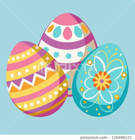 Decorative colorful easter eggs on a light blue background. Vector illustration. Decorative colorful easter eggs on a light blue background. Vector illustration. 126996222