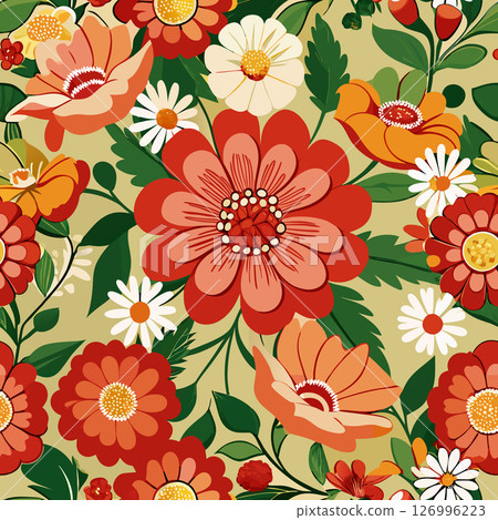 Colorful ornate flowers seamless pattern. Vector illustration. Colorful ornate flowers seamless pattern. Vector illustration. 126996223