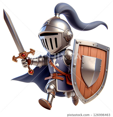 Cartoon Medieval Knight with Sword and Shield Cartoon Medieval Knight with Sword and Shield 126996463