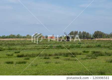 Sunny day at Zaanse Schans (wooden houses and green space) / Netherlands Sunny day at Zaanse Schans (wooden houses and green space) / Netherlands 126996581