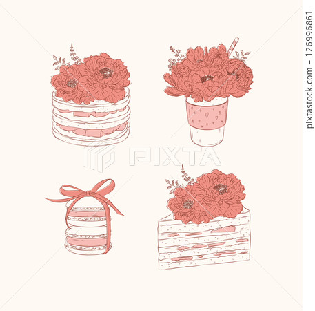 Bakery sweet illustrations coral 126996861