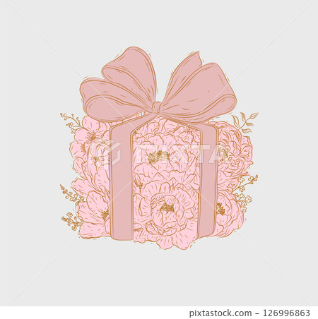 Gift box floral illustration 126996863