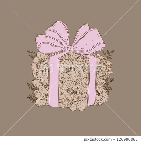 Gift box floral illustration brown Gift box floral illustration brown 126996865