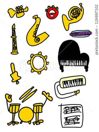 A poster for a music event featuring illustrations of musical instruments A poster for a music event featuring illustrations of musical instruments 126997102