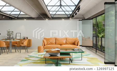 Modern Living Room Orange Accents 126997125