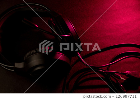 Gaming Headset with Microphone and Red Lighting Gaming Headset with Microphone and Red Lighting 126997711