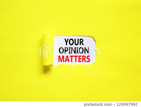 Your opinion matters symbol. Concept words Your opinion matters on beautiful white paper. Beautiful yellow table yellow background. Business your opinion matters concept. Copy space. Your opinion matters symbol. Concept words Your opinion matters on beautiful white paper. Beautiful yellow table yellow background. Business your opinion matters concept. Copy space. 126997992