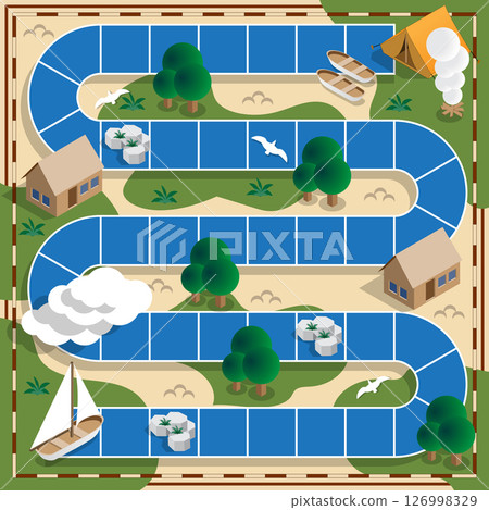 Camping on the river. Child Game. Isometric. Vector illustration. 126998329