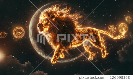 Lion zodiac sign. Zodiac symbol on space background. 126998368