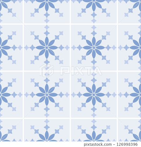 Abstract geometric tiled seamless pattern. Minimalist blue flower moroccan, greece, damask, Italyy ornament. 126998396