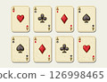 Four ace cards on white textured and solid color background. Vintage style. 126998465
