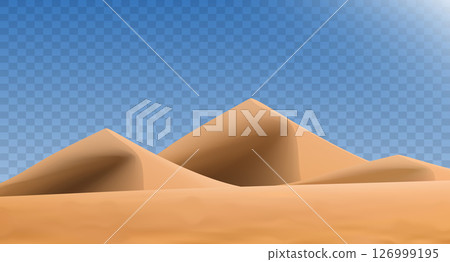 Realistic desert landscape isolated on transparent background. Sandy desert dunes. Vector Realistic desert landscape isolated on transparent background. Sandy desert dunes. Vector 126999195