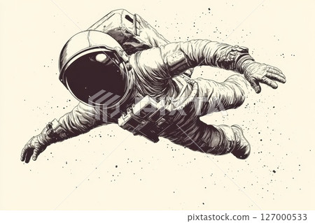 Astronaut floats through the vastness of space, surrounded by stars and cosmic dust in a detailed illustration depicting the wonder of exploration beyond Earth 127000533
