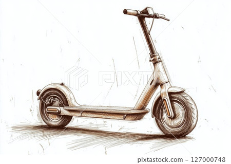Modern electric scooter stands on a simple background showcasing its sleek design and functionality perfect for urban commuting or leisure 127000748