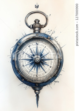 Intricate compass design depicting both time and direction on a vintage pocket watch with detailed craftsmanship showcased on a light background 127000900