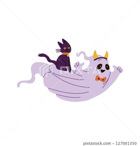 Cute ghost and cat vector illustration Cute ghost and cat vector illustration 127001350