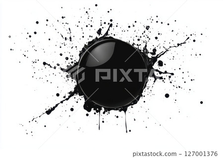 Black paint splash creates an artistic focal point with glossy surface reflecting light, showcasing creative potential in design and art projects Black paint splash creates an artistic focal point with glossy surface reflecting light, showcasing creative potential in design and art projects 127001376