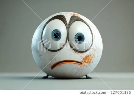 Emotional character with big eyes expressing sadness in a minimalistic setting during a bright light exposure Emotional character with big eyes expressing sadness in a minimalistic setting during a bright light exposure 127001386