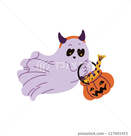 Cute ghost halloween vector illustration 127001455