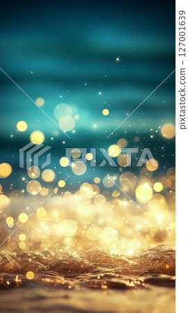 Magical ocean sparkles with glowing bokeh and soft waves. Dreamlike festive summer background or banner 127001639