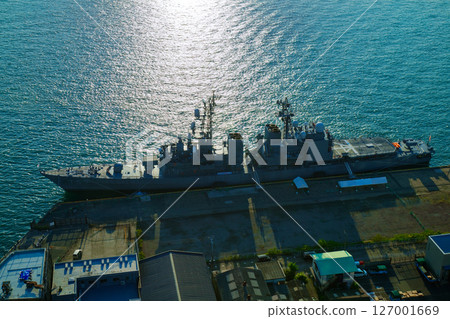 Kanmon Straits, the setting sun and sunset, escort ship Sawagiri 127001669