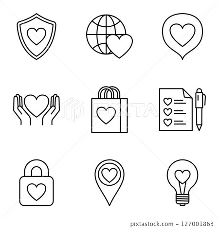 Charity and love icon set in line style Charity and love icon set in line style 127001863