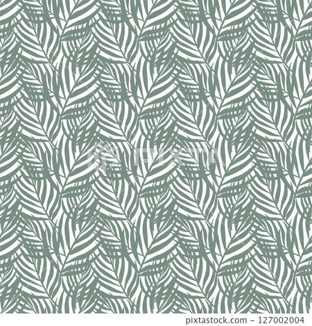 Exotic palm leaves forming a seamless tropical pattern. Botanical vector illustration suitable for vintage foliage backgrounds and design elements Exotic palm leaves forming a seamless tropical pattern. Botanical vector illustration suitable for vintage foliage backgrounds and design elements 127002004
