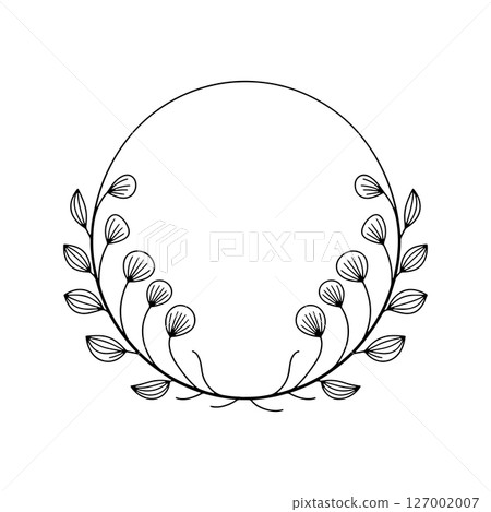Elegant Leaf Emblem. Decorative circular emblem featuring hand-drawn leaves arranged symmetrically for a refined natural aesthetic. Elegant Leaf Emblem. Decorative circular emblem featuring hand-drawn leaves arranged symmetrically for a refined natural aesthetic. 127002007