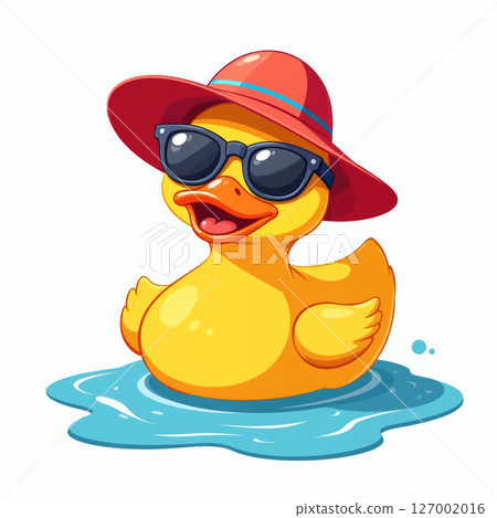 A duck in sunglasses and a hat. 127002016