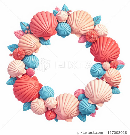 Colorful seashell wreath illustration. 127002018