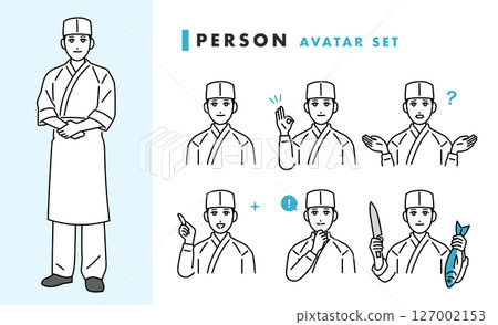 日本餐廳男日本料理廚師頭像套裝 127002153