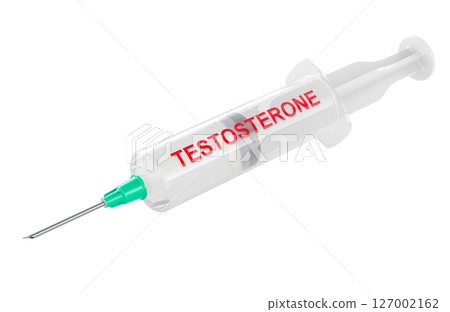 Syringe with Testosterone.  3D rendering 127002162