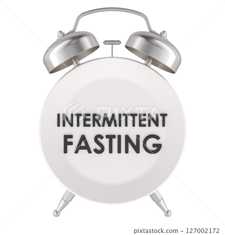 Intermittent fasting concept with alarm clock,  3D rendering 127002172