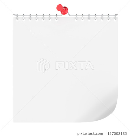 Spiral calendar, blank page with red push pin. 3D rendering Spiral calendar, blank page with red push pin. 3D rendering 127002183