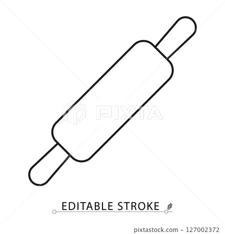 Rolling pin icon in minimal outline style. Editable stroke vector perfect for kitchen tools, baking, cooking, culinary design, pastry icon and home preparation graphics. 127002372