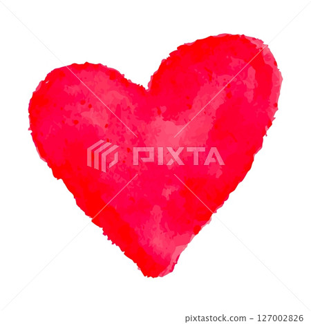 Romantic watercolor red heart in aquarelle technique. Hand drawn watercolor heart isolated on white background. Soft watercolor heart for valentine, love, wedding and romantic greeting cards. 127002826