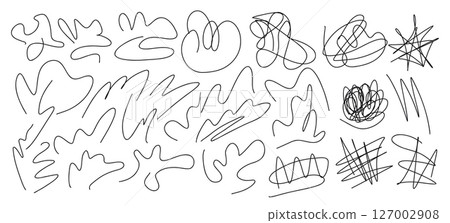 Vector set of hand drawn black messy swirl lines, scribble strokes, sprawling signatures, squiggles, messy curves for advertisement, mental struggling concept, chaotic way direction 127002908