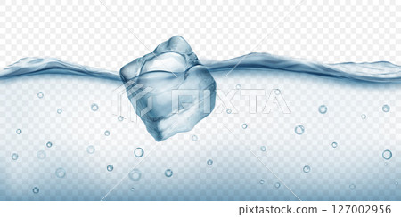Ice cube floating in water, in gray colors. Ice cube floating in water, in gray colors. 127002956