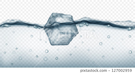 Ice cube floating in water, in gray colors. Ice cube floating in water, in gray colors. 127002959