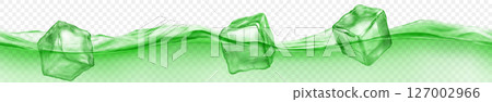 Ice cubes floating in water, in green colors. 127002966