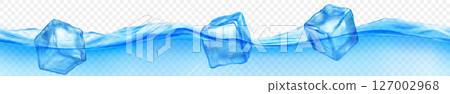 Ice cubes floating in water, in light blue colors. 127002968