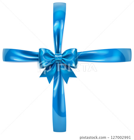 Beautiful blue bow with cross ribbons. Beautiful blue bow with cross ribbons. 127002991