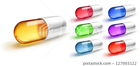 Colorful capsules on a white background Colorful capsules on a white background 127003122