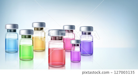 Colorful vials with liquids. 127003135