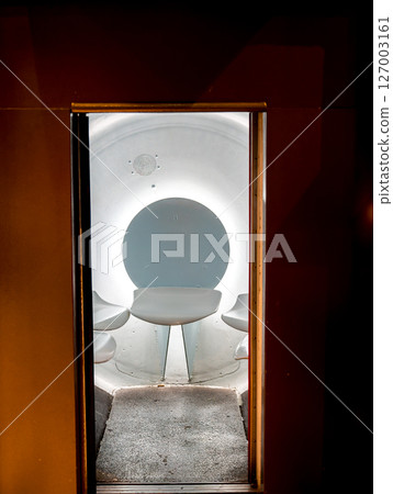 Small elevator tram inside the Gateway Arch National Park in St. Louis, Missouri that travels to the top 127003161